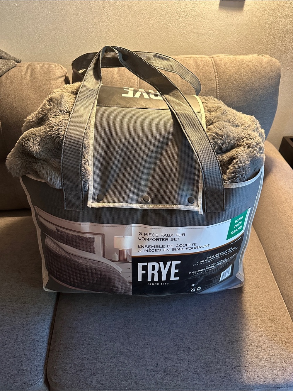 FRYE Gray Faux Fur Comforter Only Please read